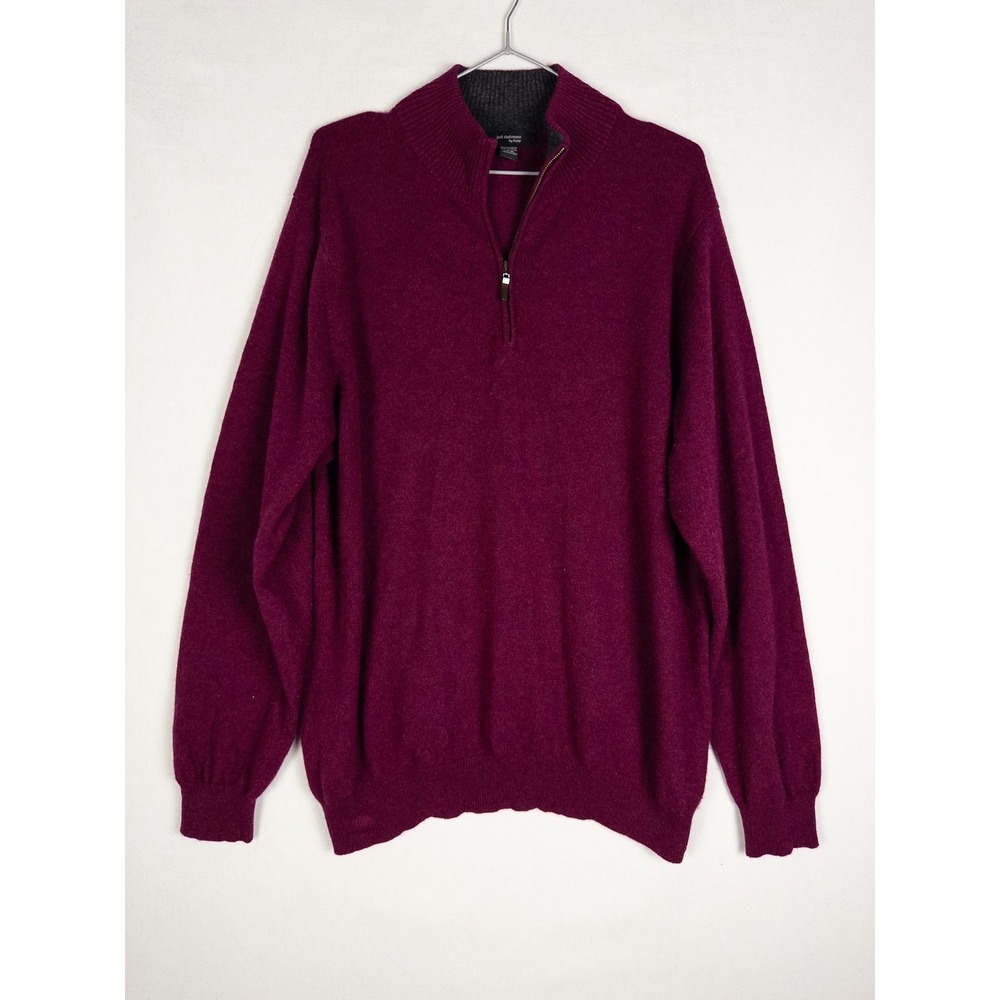 Just Cashmere By Forte Sweater Mens XL Reddish 100% Cashmere Q Zip Knit Casual